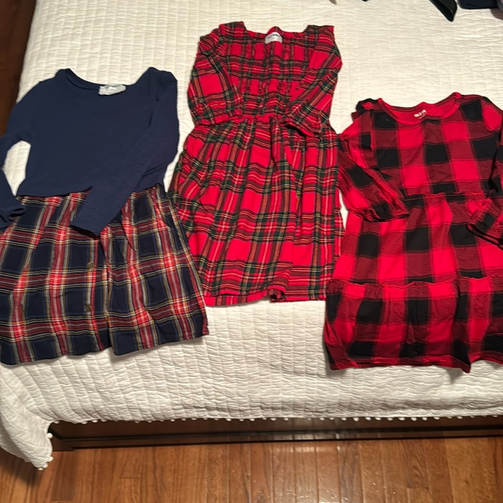 Trio of Old Navy Girls holiday plaid dresses size 6-7